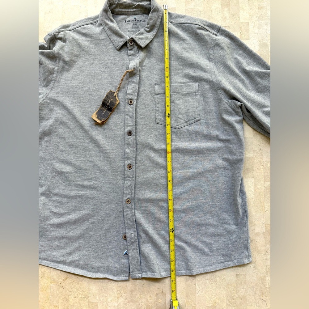 Tailor Vintage Shirt Mens Pique Performance Knit Button Long Sleeve Gray NWT 2XL - Picture 5 of 8